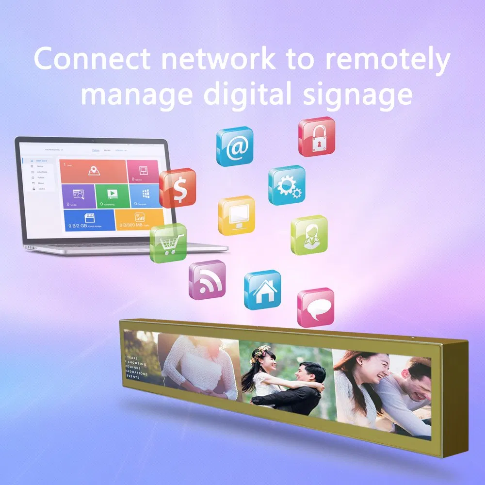 Commercial 600mm Strip Screen Ultra Wide Stretched Shelf Display 13 LcdSLD 24 Inch Store Cosmetic Retail Wine Gondola LED/LCD Shelf Digital Display